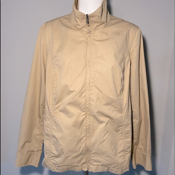Coldwater Creek Ladies 1X (18) Khaki/Tan zip Front 100% Cotton snap cuffs - Picture 1 of 5